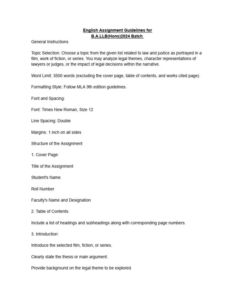 B.A.LLB 2024 English Assignment Guidelines | PDF