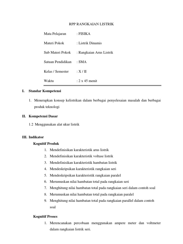 Rpp Rangkaian Listrik