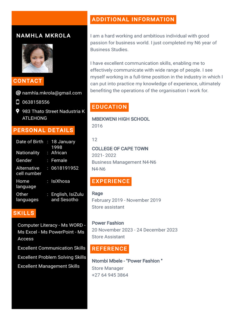 Business Studies Graduate Resume | PDF