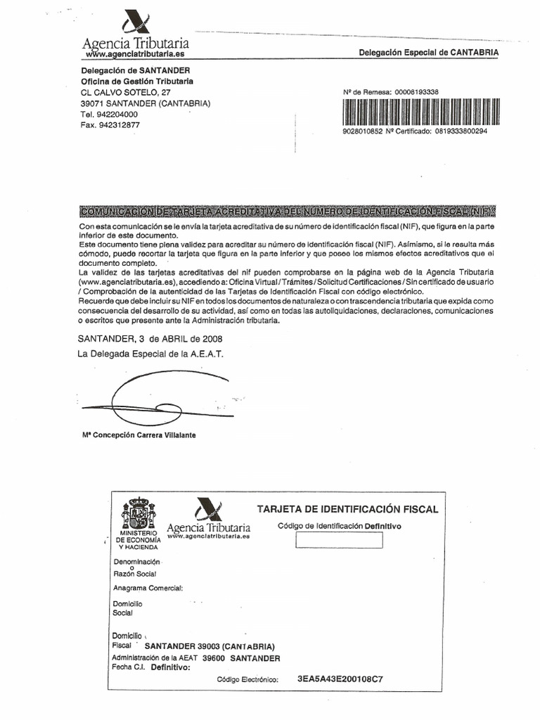 Tarjeta NIF: Acreditación y Uso | PDF
