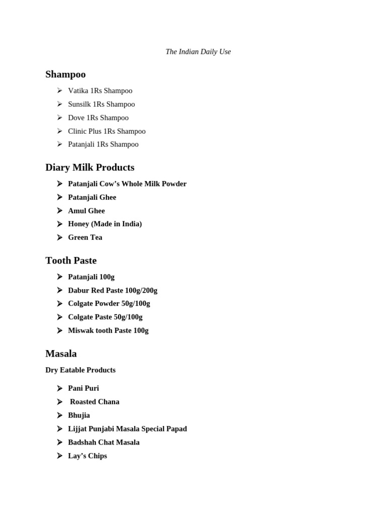 Essential Indian Daily Use Products | PDF