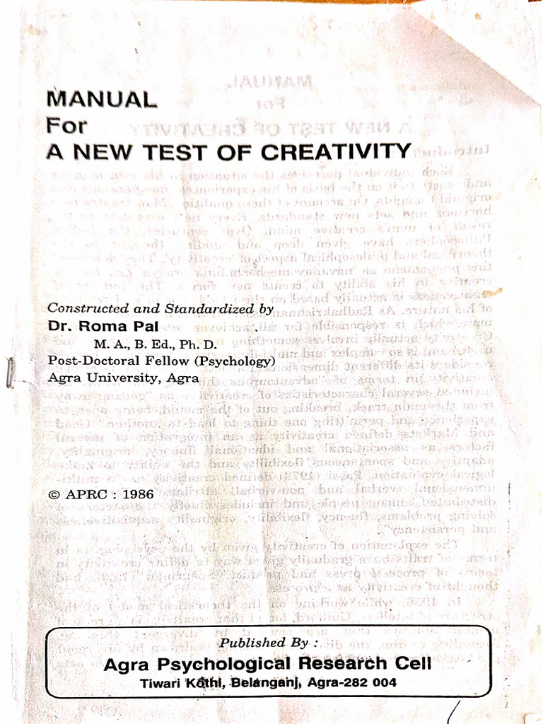 Manual of Test of Creativity | PDF