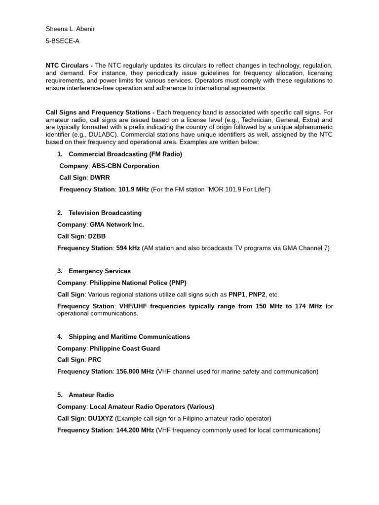 NTC Frequency Allocation Guidelines | PDF | Radio Spectrum | Very High ...
