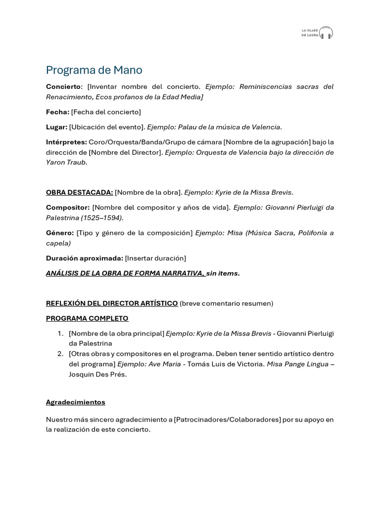 Ejemplo de Programa de Mano para Concierto | PDF
