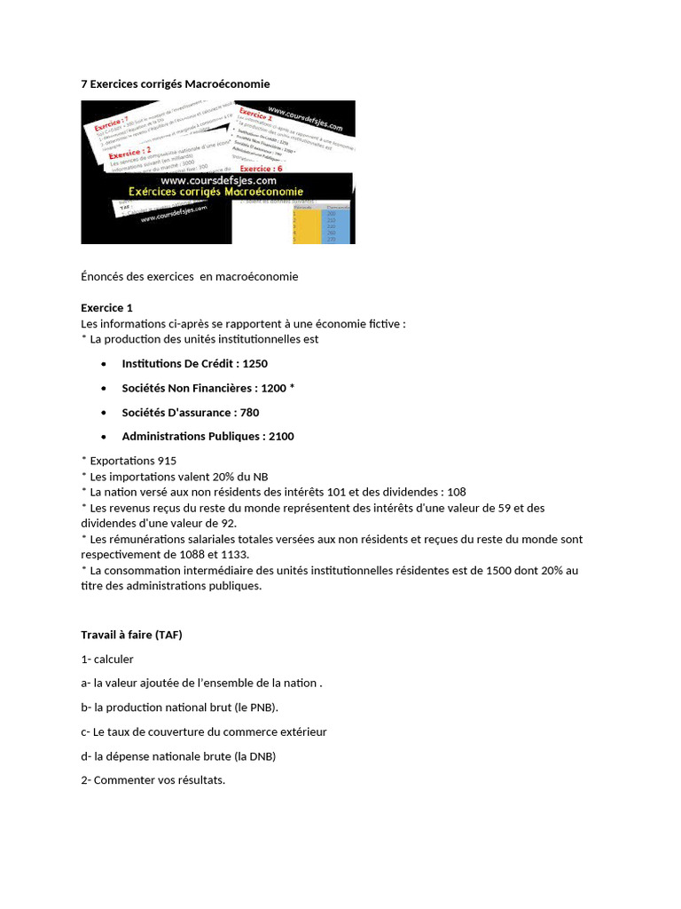 Exercices corrigés de macroéconomie | PDF | Produit intérieur brut ...