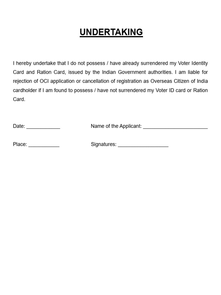 Undertaking Voters Id and Ration Card | PDF