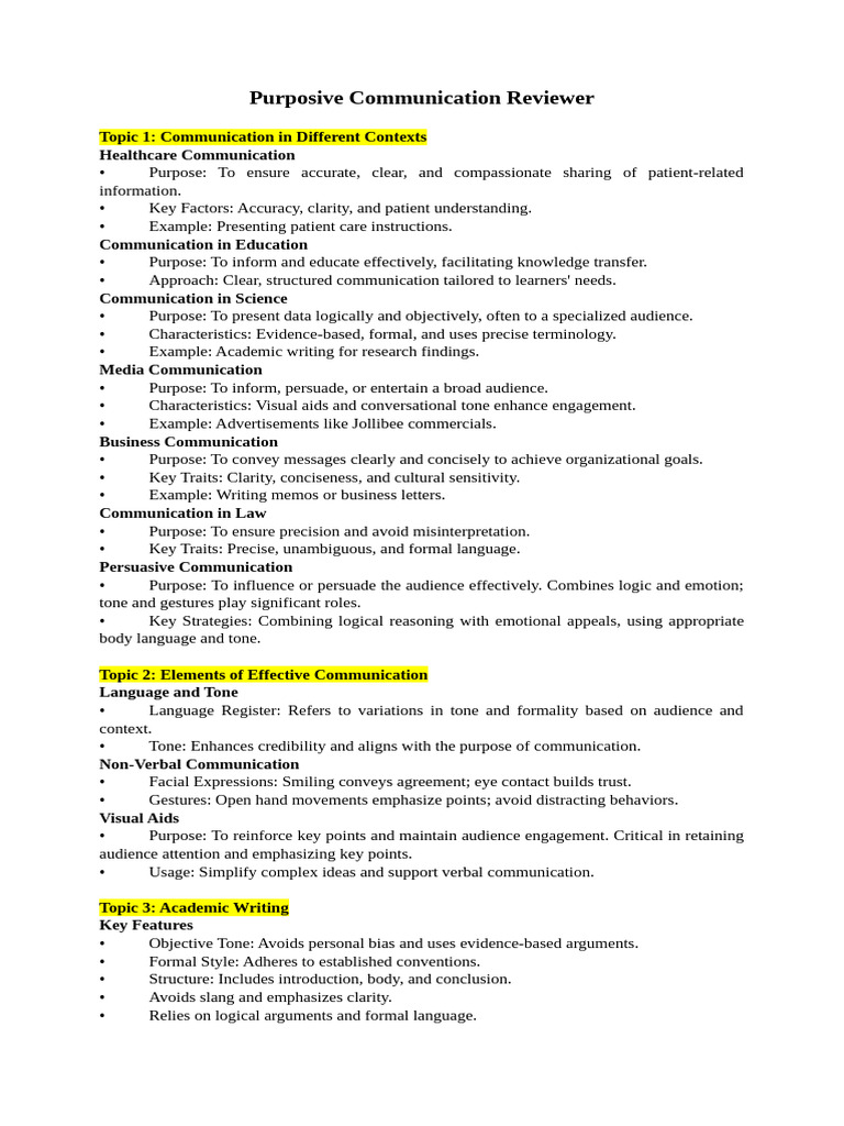 Purposive Communication Study Guide | PDF | Communication | Information