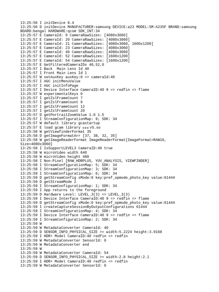 Samsung A23 Camera Configuration Log | PDF | Software Development Kit ...