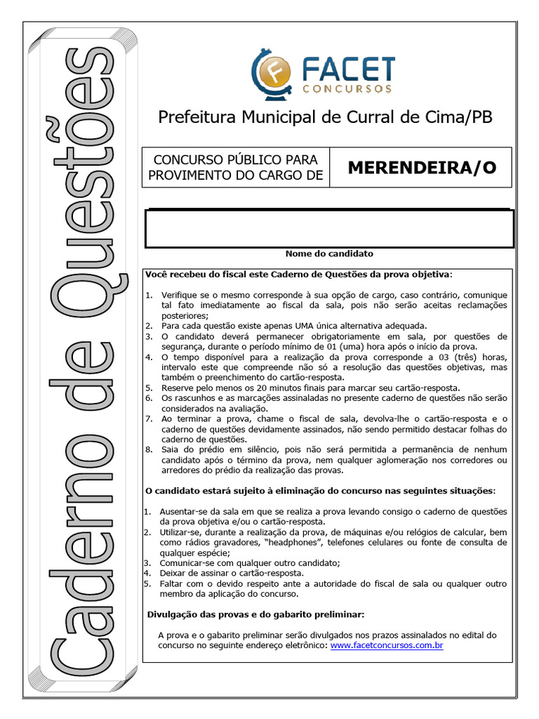 Concurso Merendeira Curral de Cima/PB | PDF | Roupas