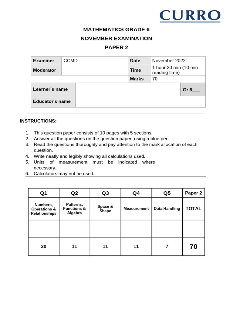 Mathematics Grade 6 Paper 2 Pdf Shape Triangle