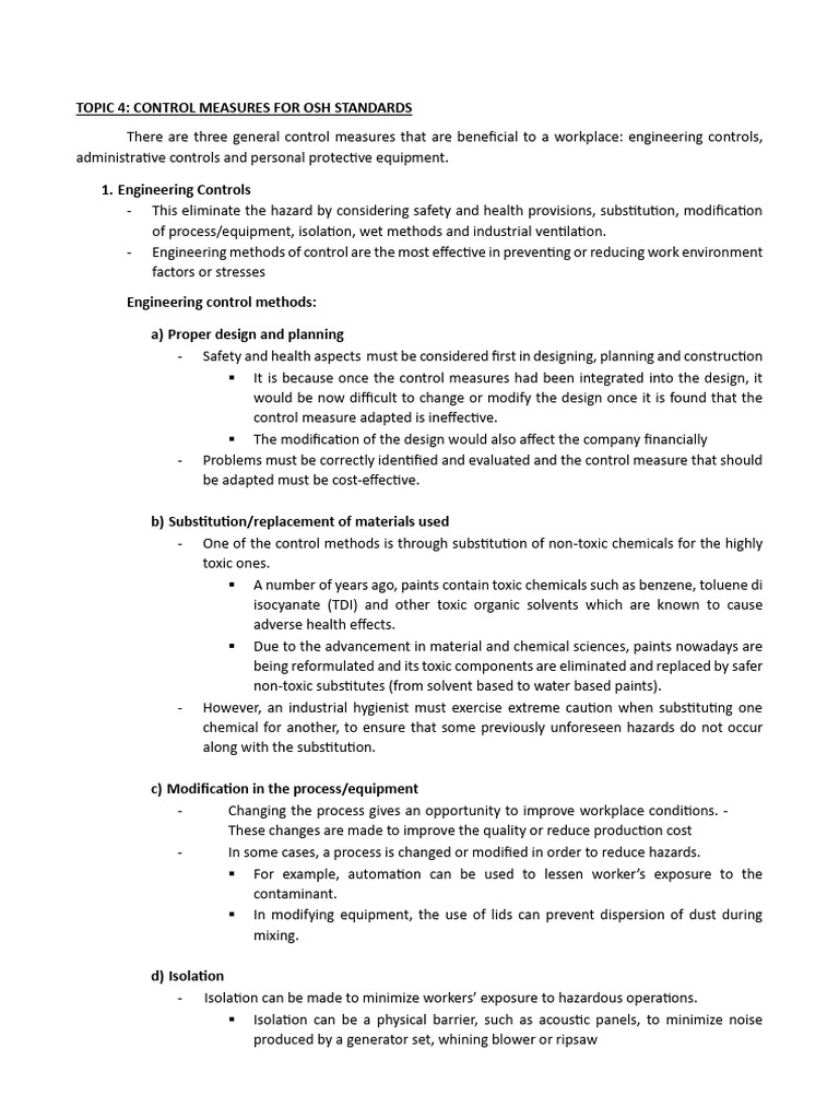 Control Measures Summary | PDF | Ventilation (Architecture ...