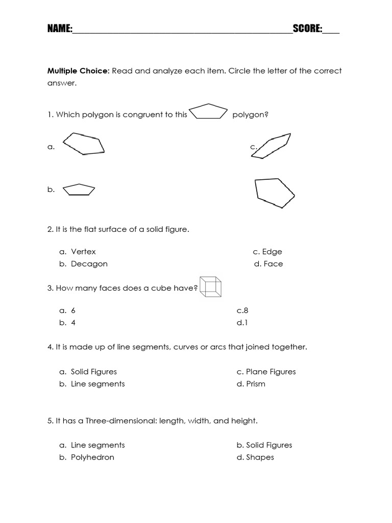 Geometry Quiz on Solid Figures | PDF | Rectangle | Shape
