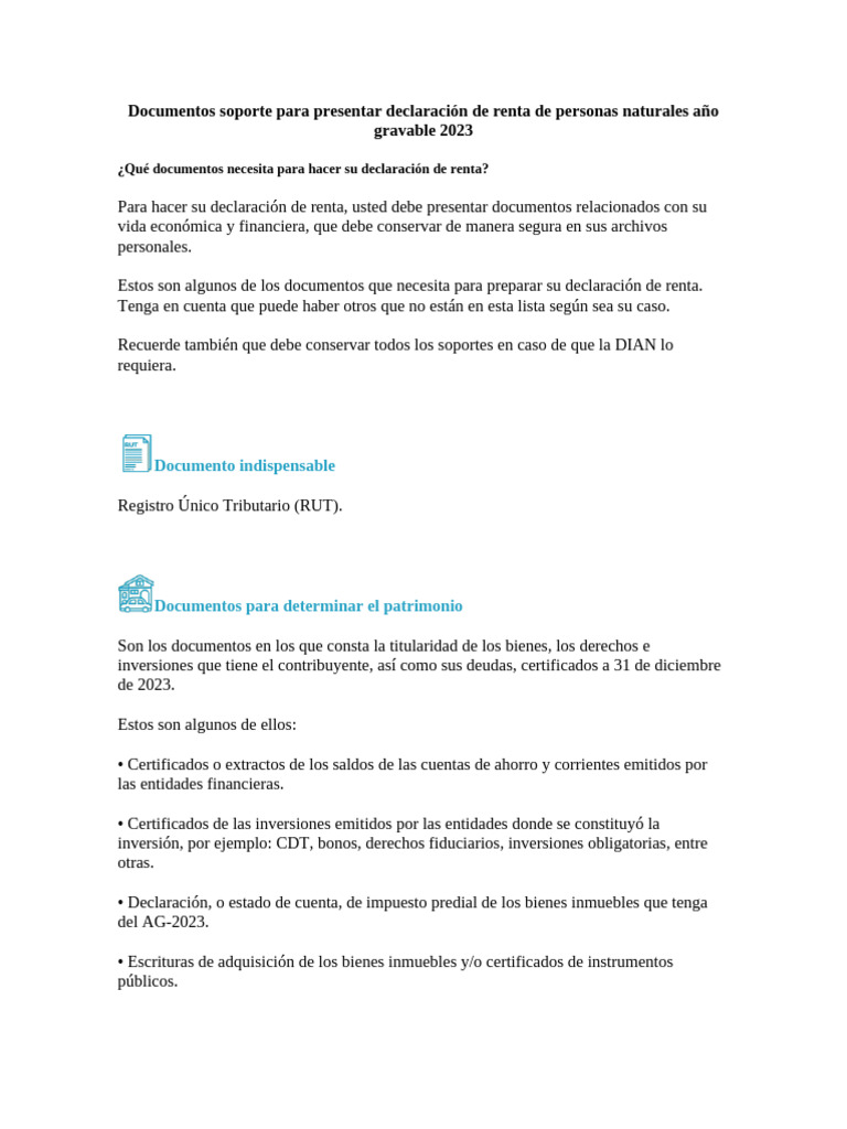Documentos Soporte para Presentar Declaración de Renta de Personas ...