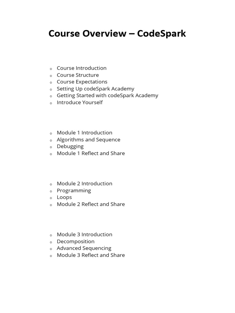 CodeSpark Academy Course Overview | PDF