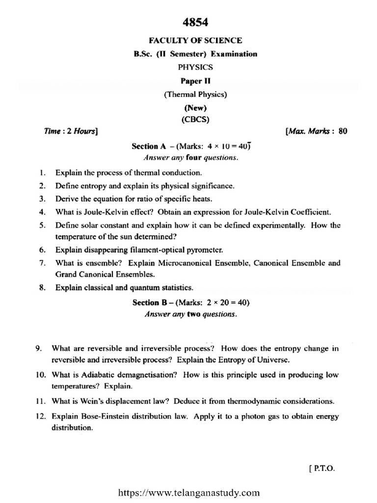 BSC 2 Sem Physics Thermal Physics 4854 2021 | PDF