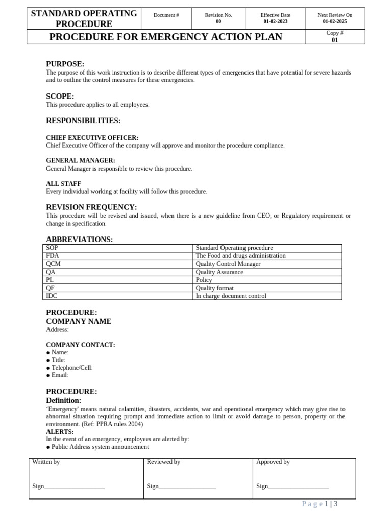 15 Procedure For Emergency Action Plan | PDF | Emergency | Food And ...