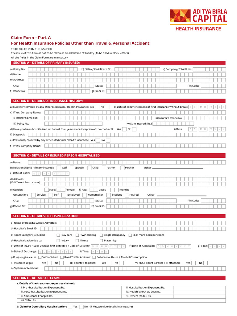 Health Insurance Claim Form Template | PDF | Insurance | Damages