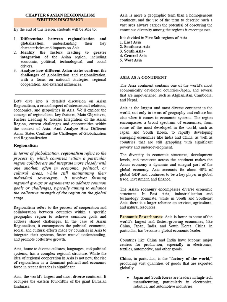 Asian Regionalism and Globalization Challenges | PDF | Globalization | Asia