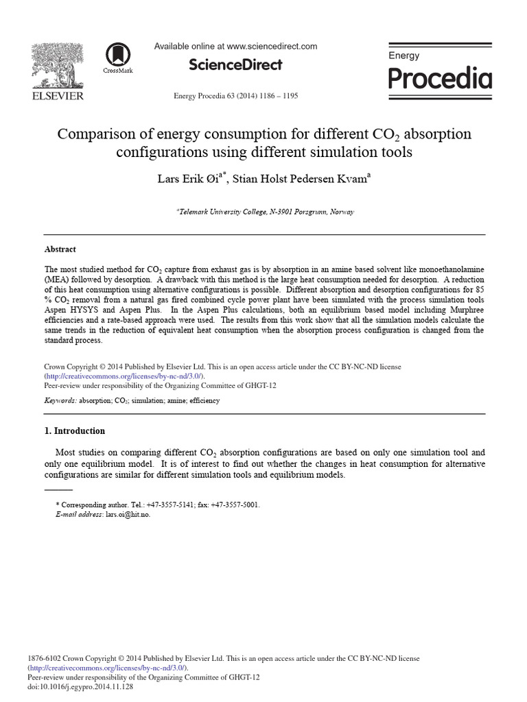 Comparison of energy consumption for different c o2 absorption