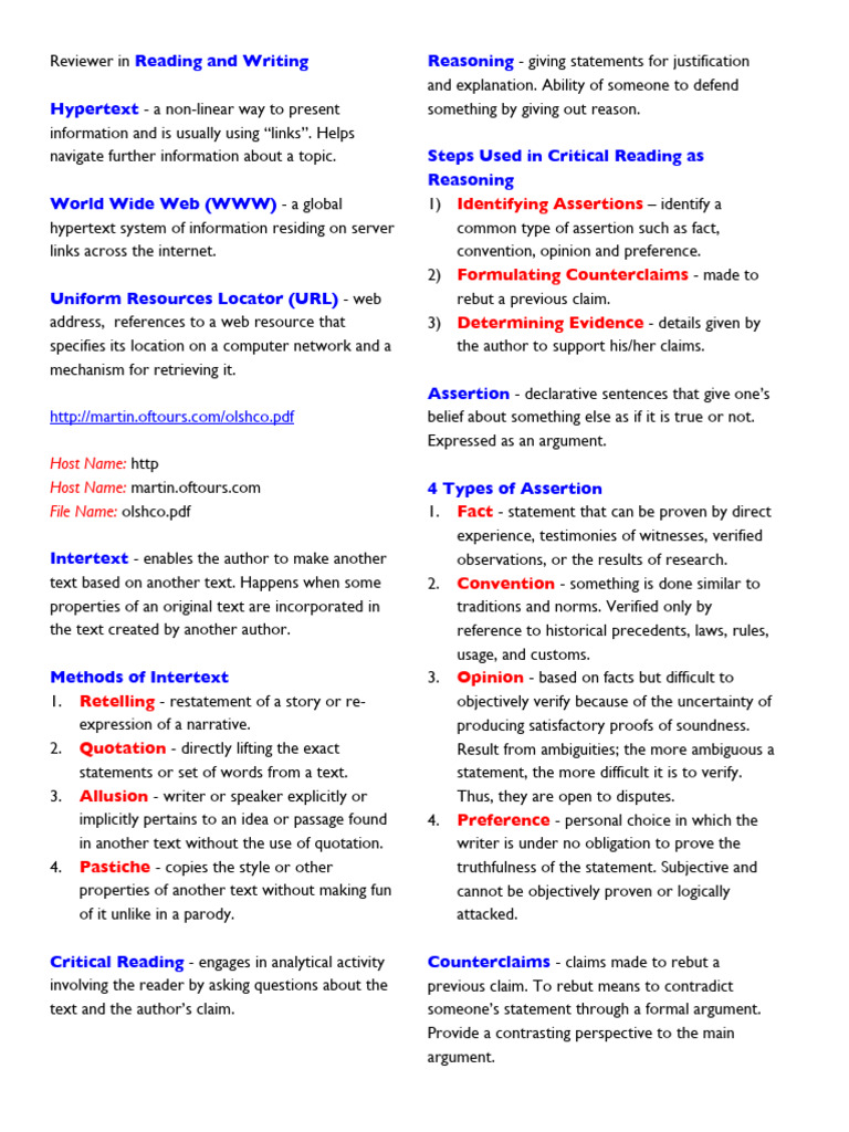 Reviewer in Reading and Writing | PDF | World Wide Web | Internet & Web