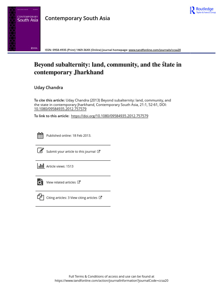 Beyond subalternity land community and the state in contemporary ...