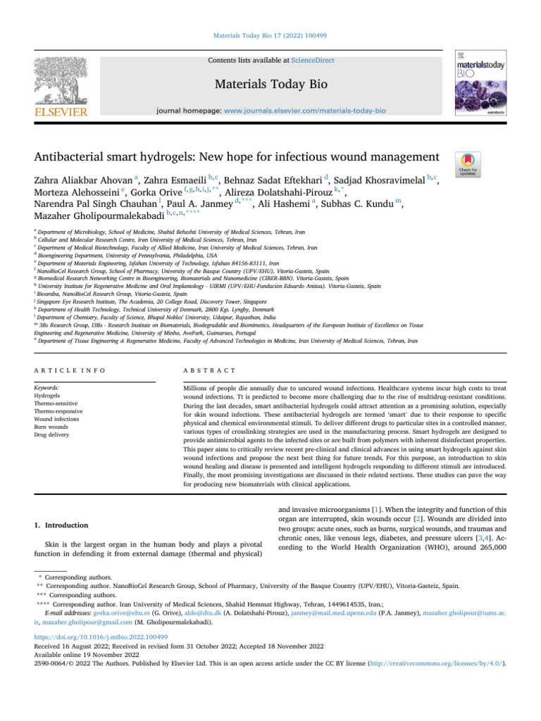 Smart Hydrogels for Wound Management | PDF | Wound Healing | Wound