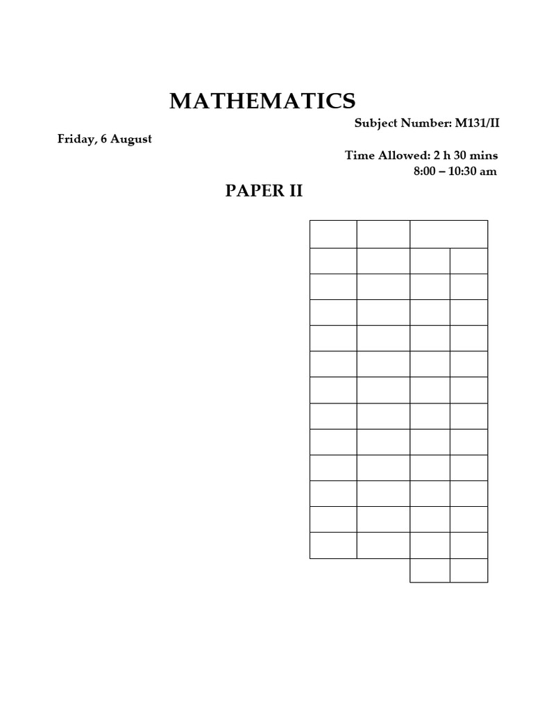 2021 Malawi Mock Mathematics Paper II | PDF | Circle | Logarithm