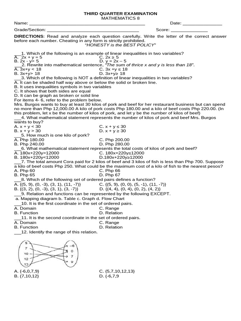 TQE Math 8 | PDF | Inequality (Mathematics) | Mathematical Concepts