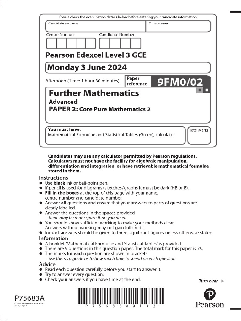 CP2 2024 Further Mathematics Exam | PDF | Mathematics | Mathematical ...