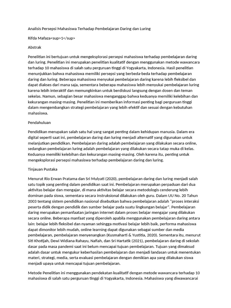 Persepsi Mahasiswa: Daring vs Luring | PDF