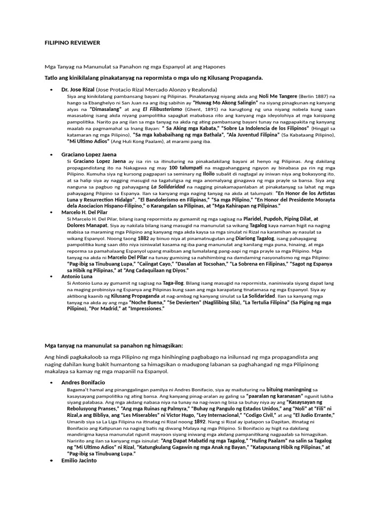 Filipino Reviewer | PDF