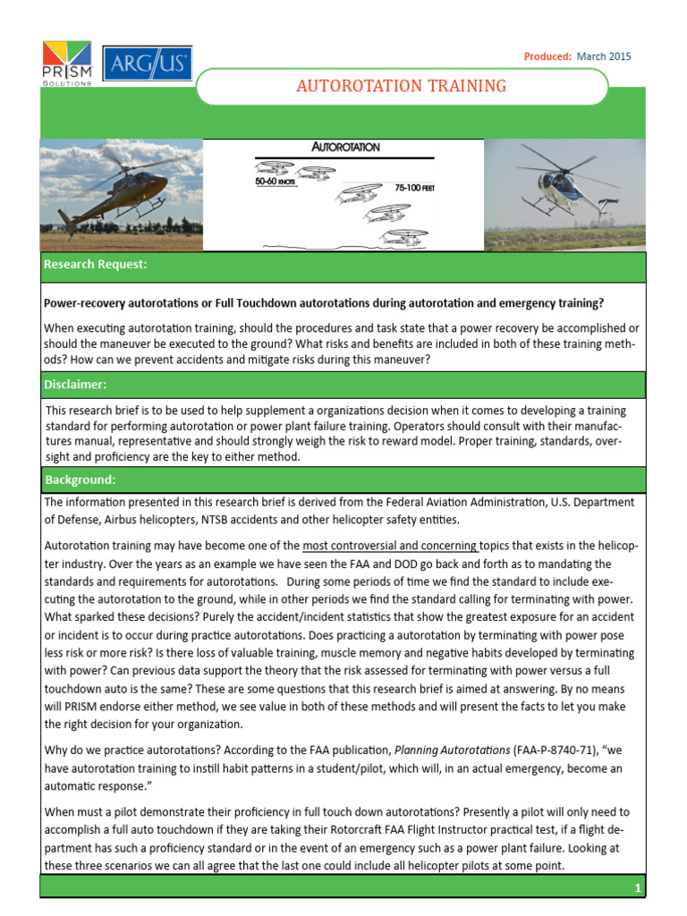 Autorotation Training: Risks and Standards | PDF | Helicopter ...