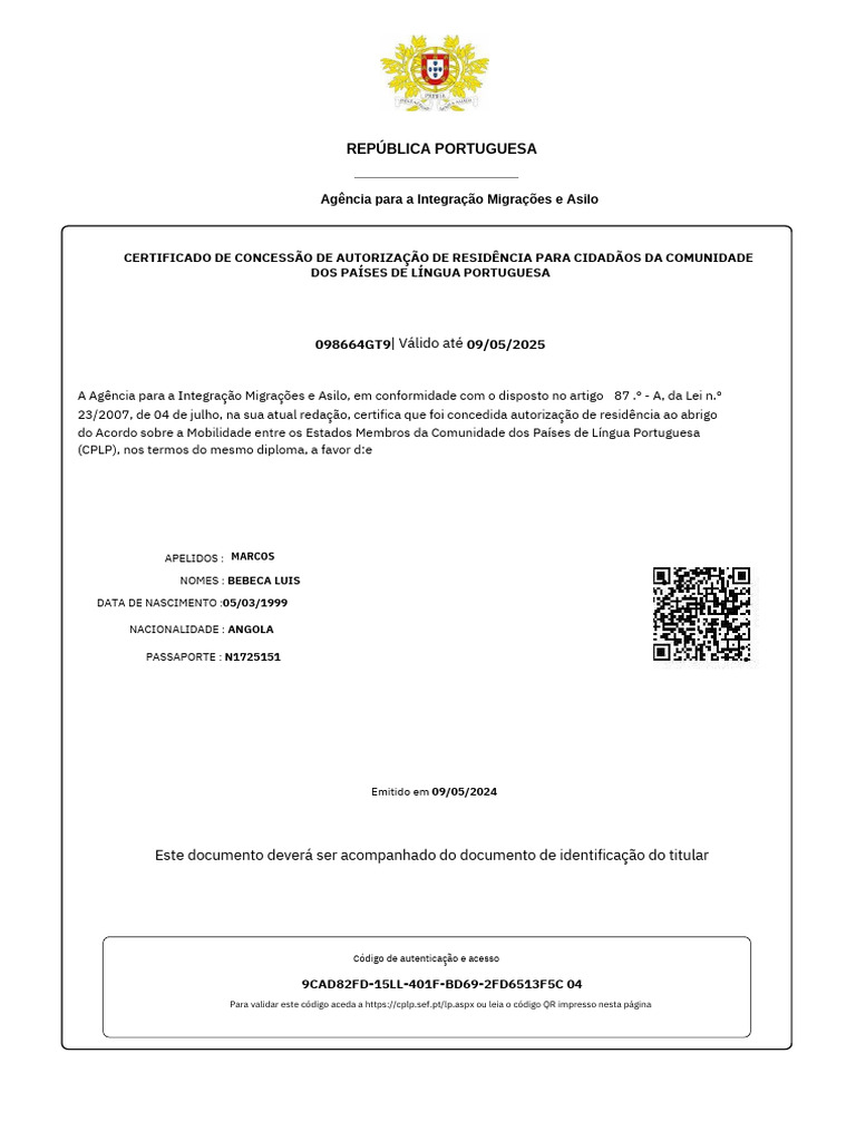 Autorização de Residência CPLP 2024 | PDF