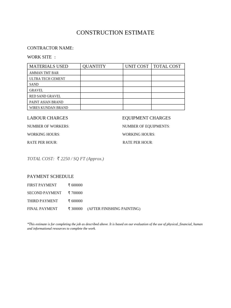 Construction Cost Estimate Guide | PDF