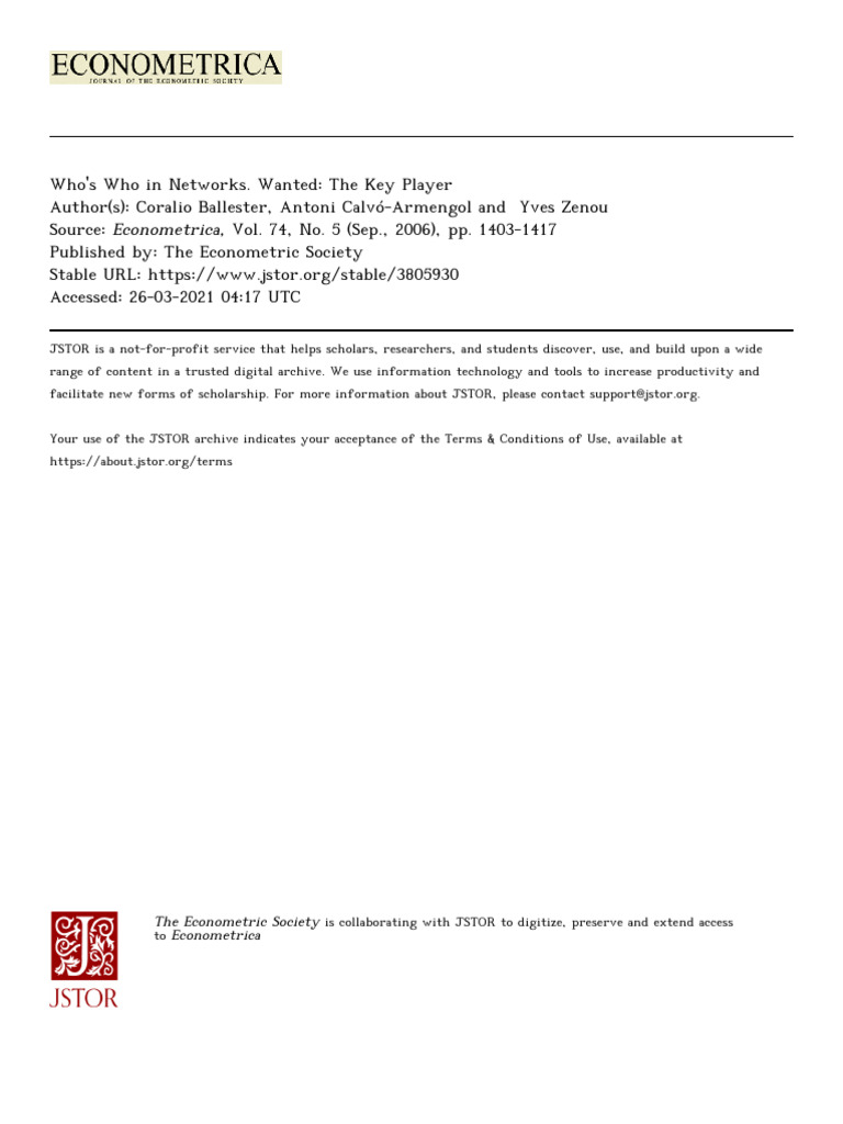 Key Players in Network Games Analysis | PDF | Matrix (Mathematics ...