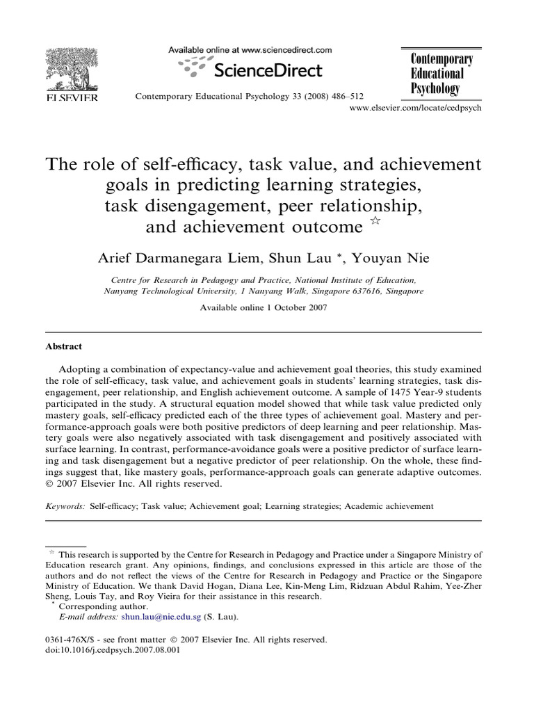 1 s2.0 S0361476X07000276 Main | PDF | Self Efficacy | Cognition