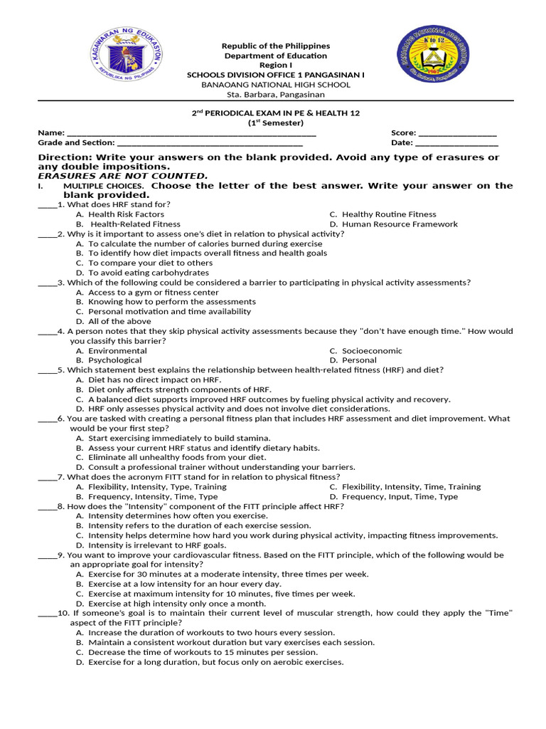PE & Health Periodical Exam Guide | PDF | Physical Fitness | Aerobic ...
