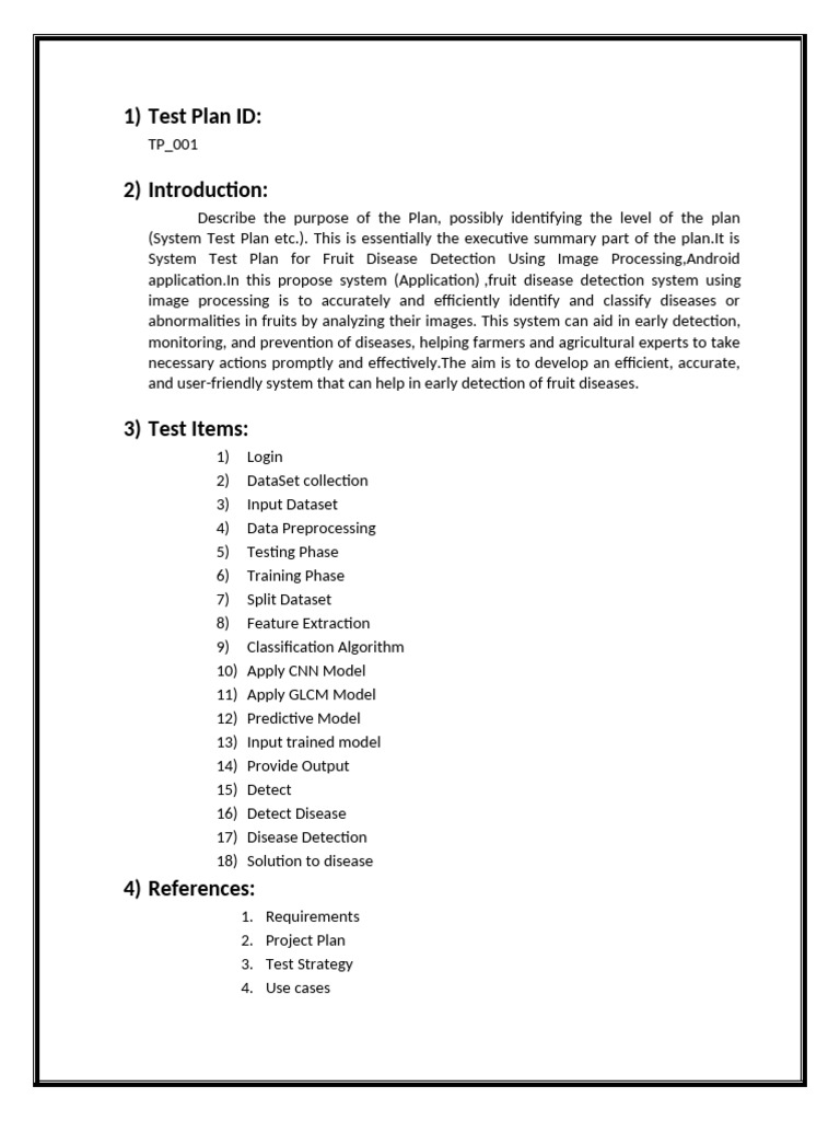 Test Plan Fruit Disease Detection Using Image Processing Pdf