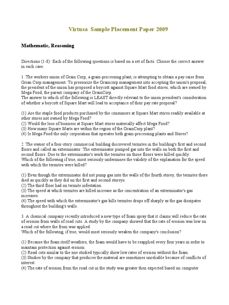 Virtusa 2009 Placement Paper Guide | PDF | Nature | Business