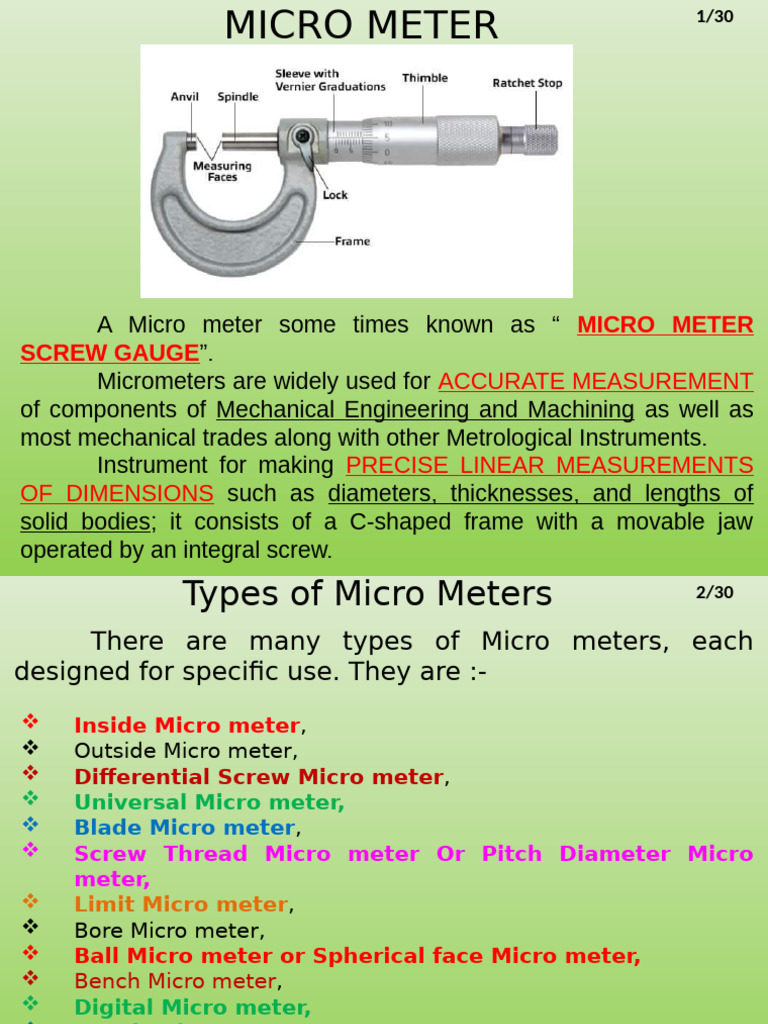 Micrometer Types & Uses Guide | PDF