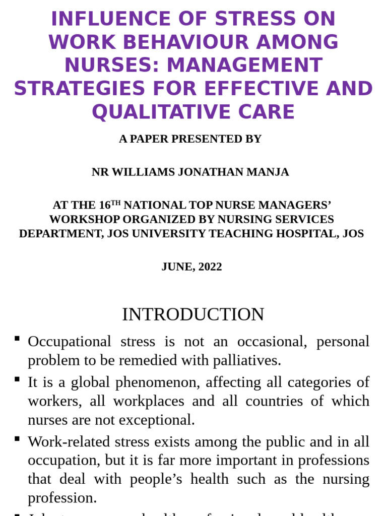 Stress Impact on Nurses' Work Behavior | PDF | Stress (Biology) | Nursing