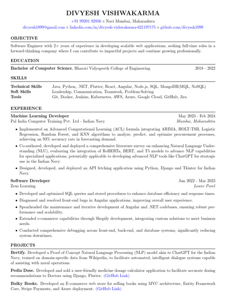 Software Engineer Resume - Divyesh Vishwakarma | PDF | Databases ...