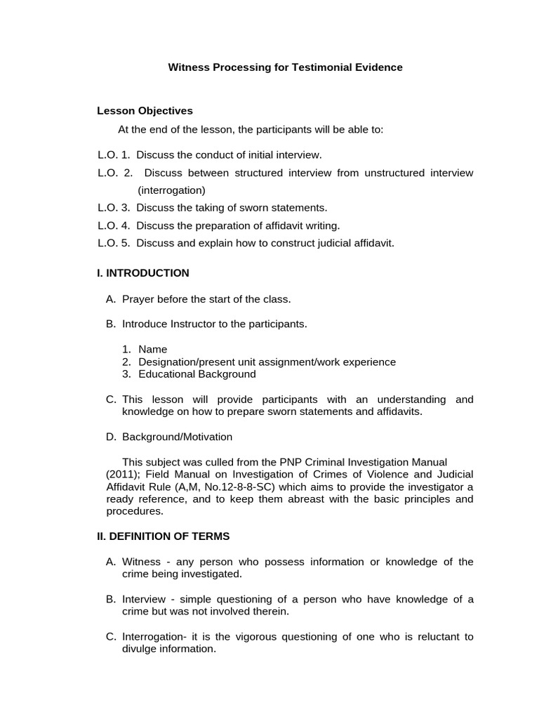 Witness Processing For TE - LP | PDF | Affidavit | Crimes