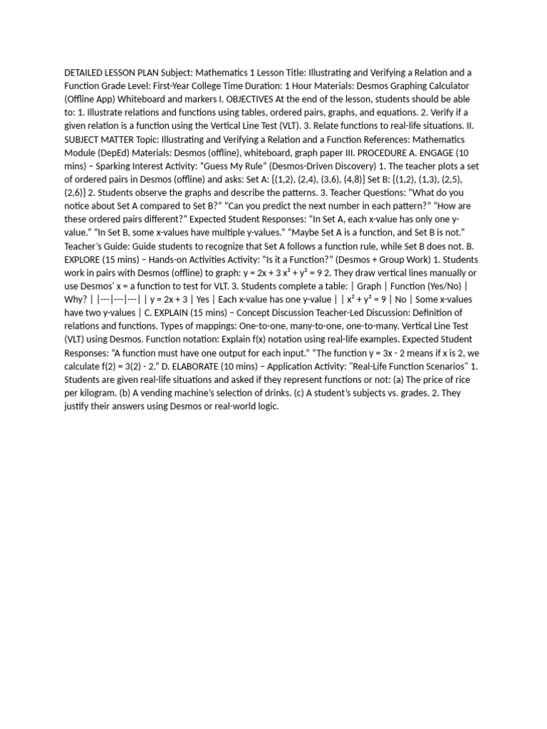 Detailed Lesson Plan Research | PDF | Function (Mathematics) | Mathematics