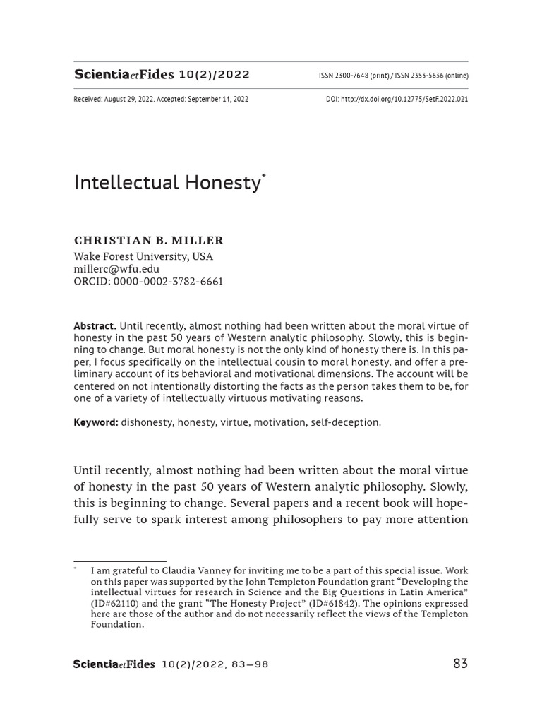 Understanding Intellectual Honesty | PDF | Virtue | Motivation