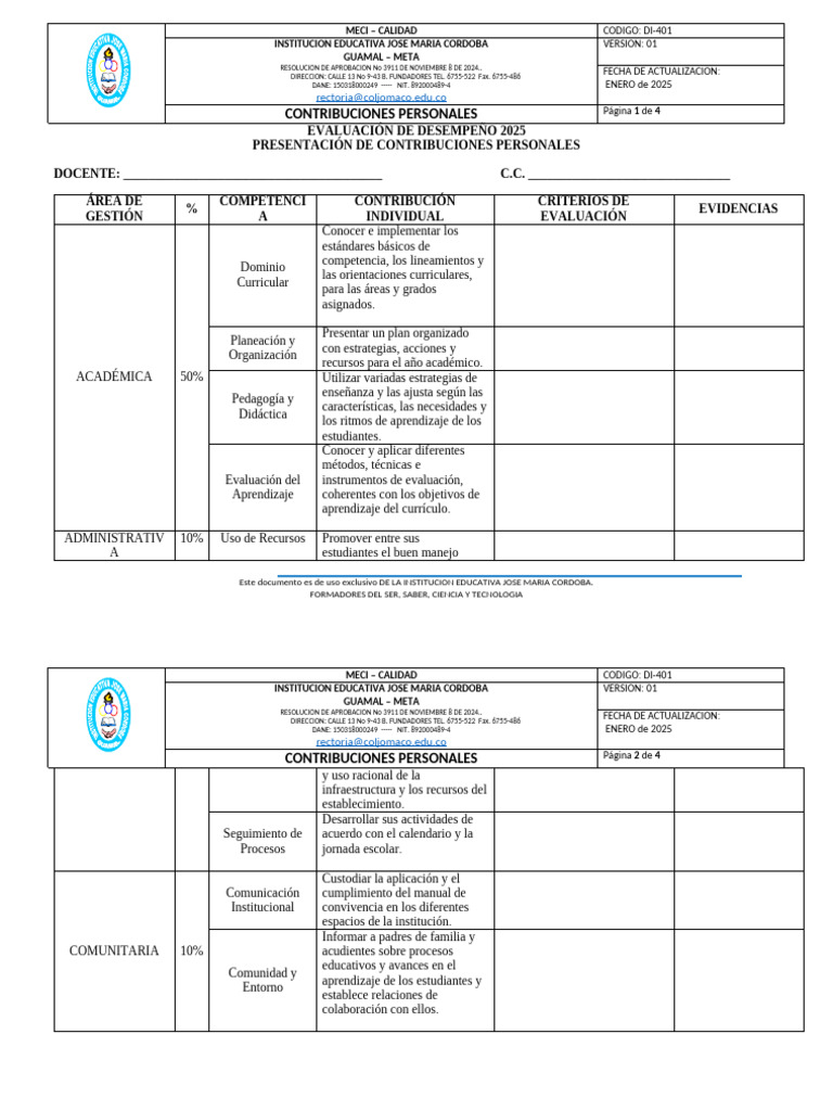 Contribuciones 2025 | PDF | Evaluación | Plan de estudios