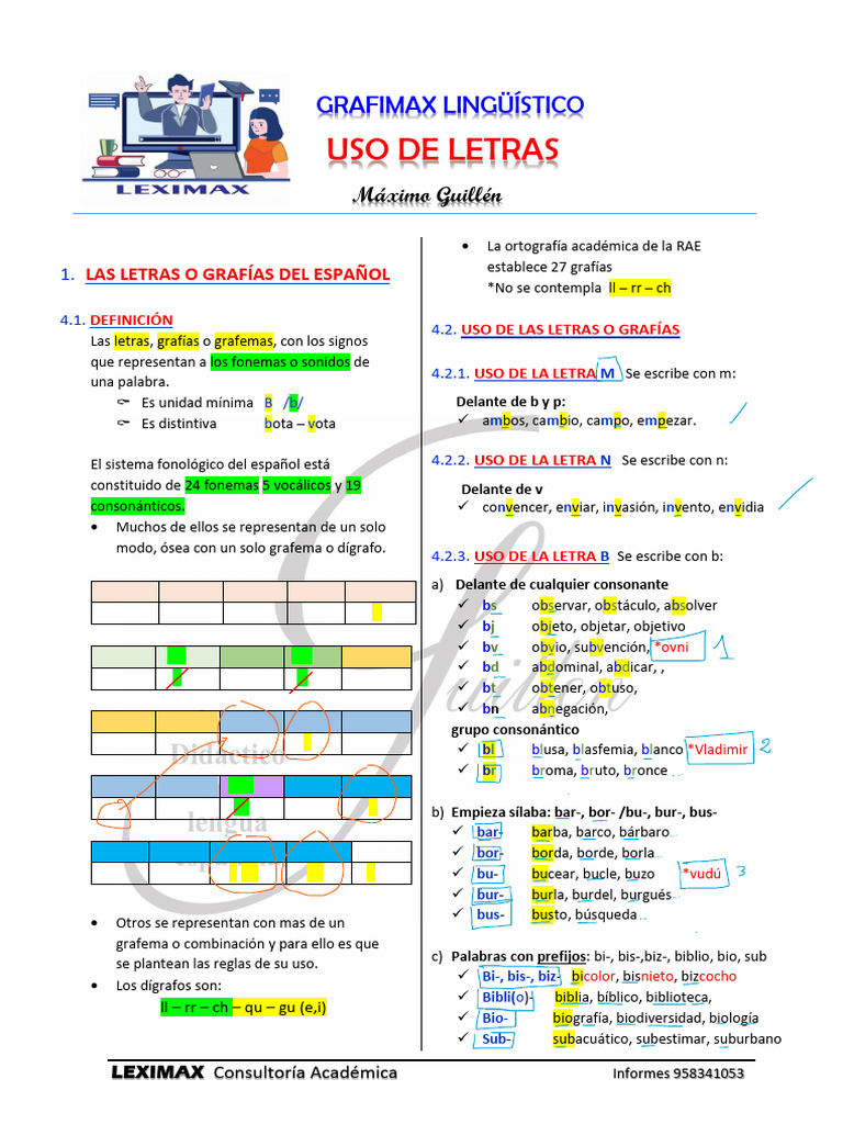 Uso de Letras Maximo Guillen | PDF | Adverbio | Lengua española