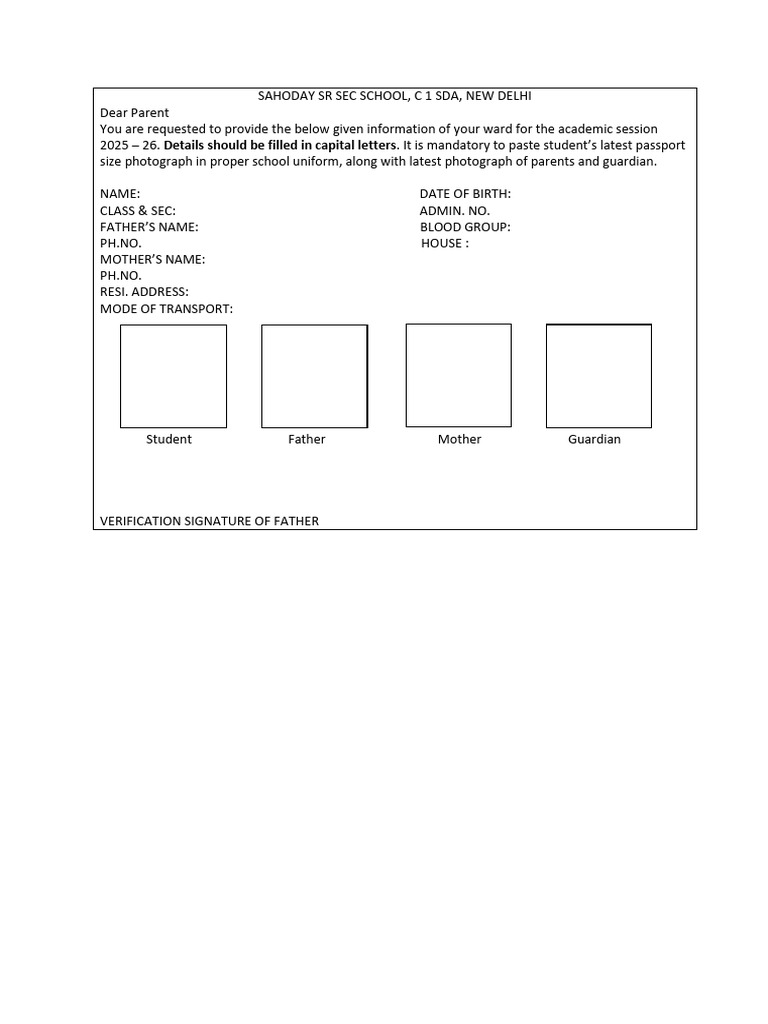 Student Information Form 2025-26 | PDF