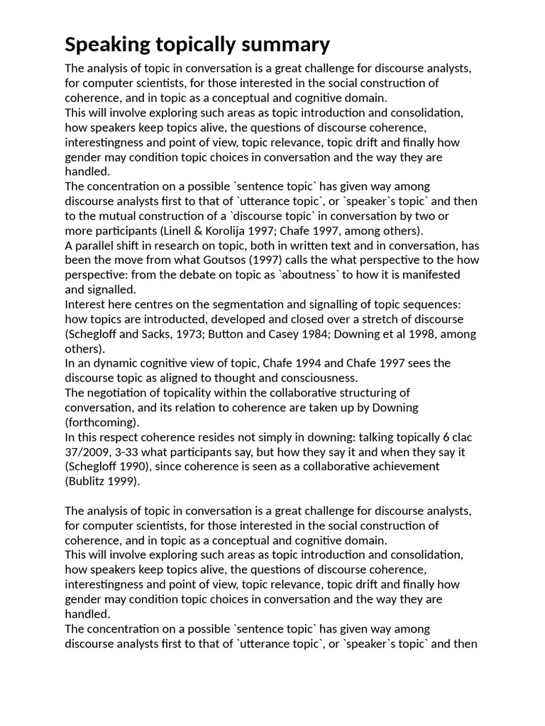 Analyzing Topic in Discourse | PDF | Discourse | Cognition