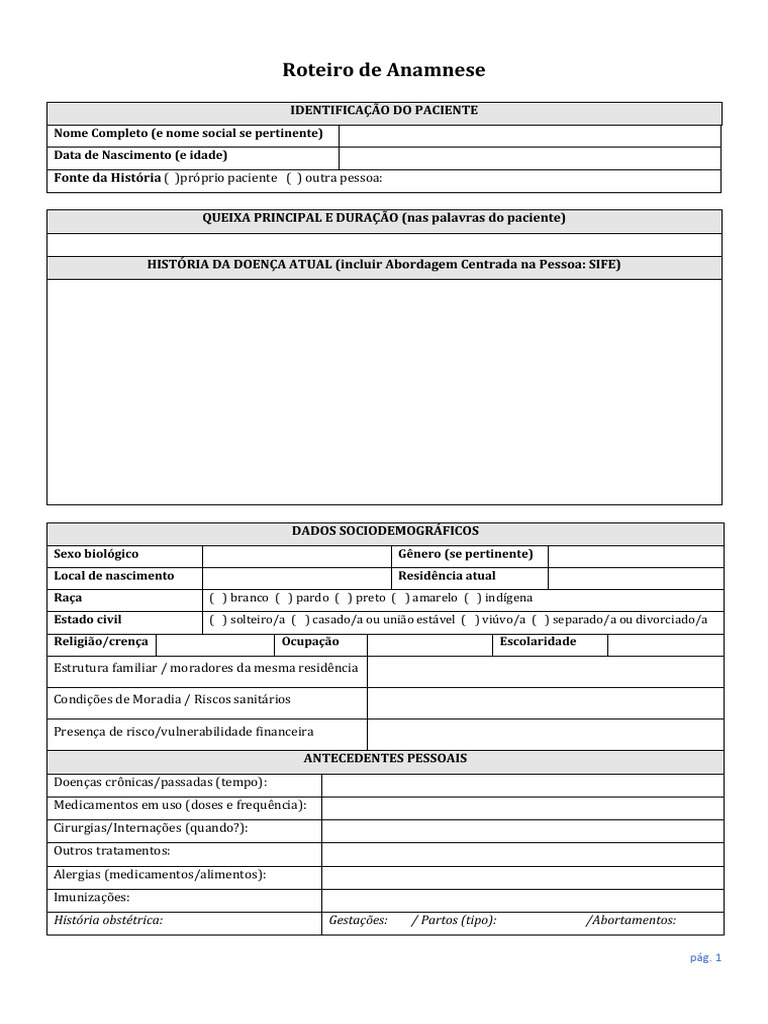 Roteiro de Anamnese Completo | PDF